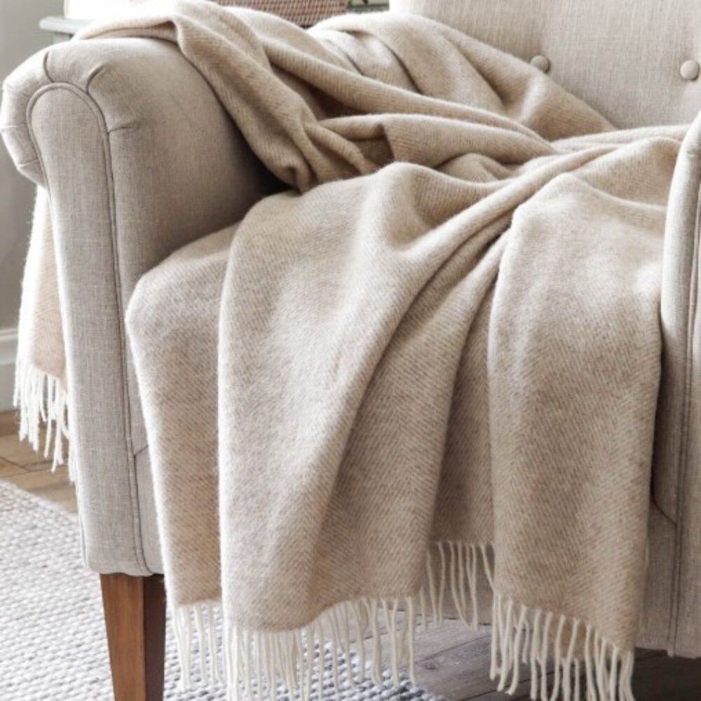 NEW North Shore Living Decorative Throw Blanket | 50”x60” | Neutral Knit Fringe